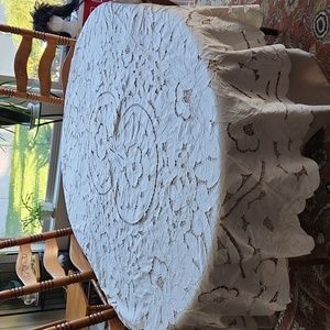 Tablecloth Tan Cutwork Vintage Oval measures 60" x 74".